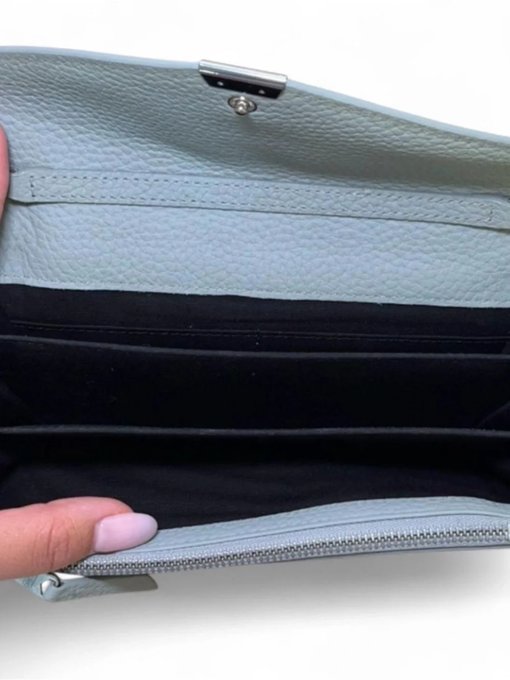 AllSaints Two-Tone Light Blue & Cream Pebbled Leather Envelope Crossbody